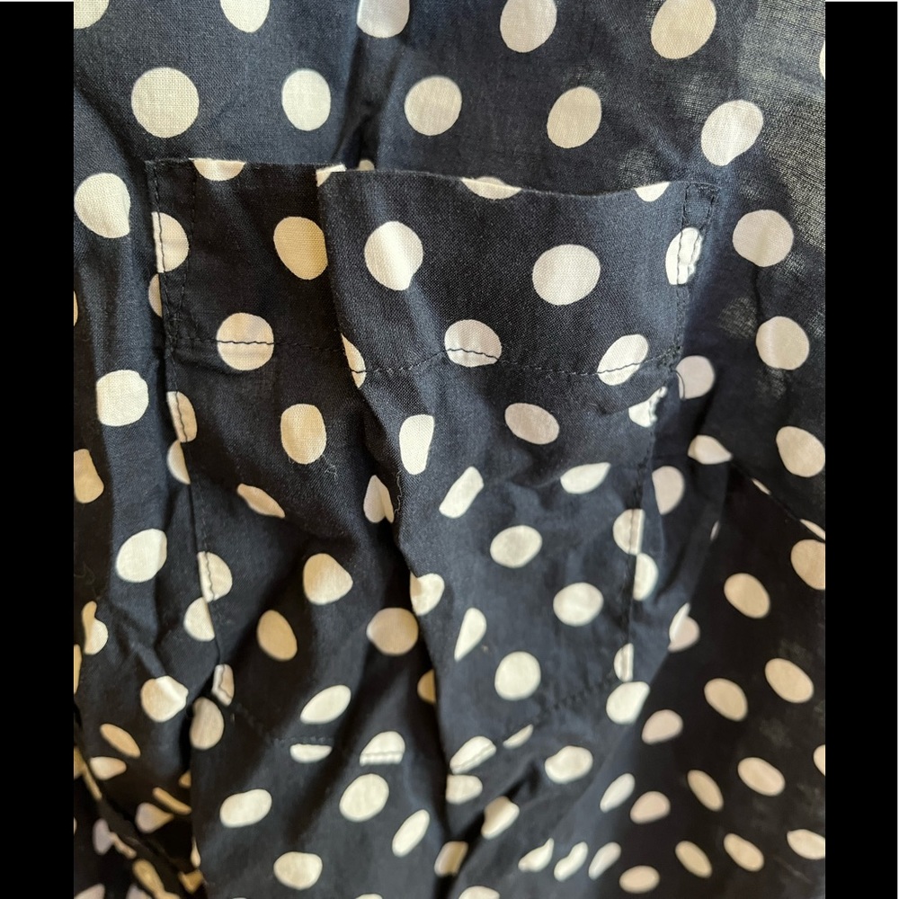 Sleeveless Navy Polka Dot Blouse - White Dot Print - Picture 7 of 7